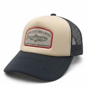 La Valentina Martha's Vineyard Hook Cast Chill Trucker Hat Navy Cream Snapback